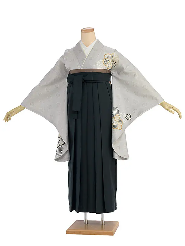 先生,教員向け袴レンタル 1433 グレー 梅七宝／深緑袴
