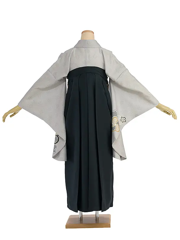 先生,教員向け袴レンタル 1433 グレー 梅七宝／深緑袴