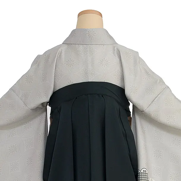 先生,教員向け袴レンタル 1433 グレー 梅七宝／深緑袴