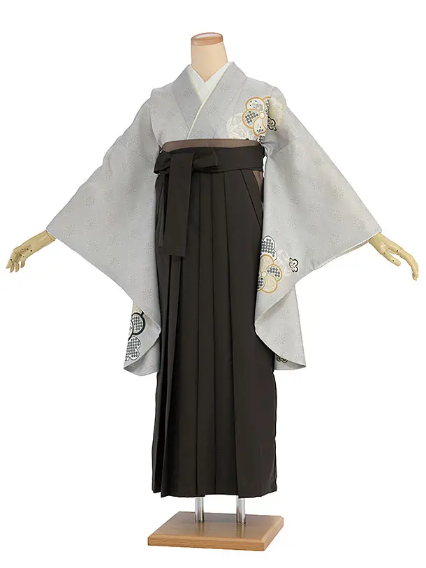 先生,教員向け袴レンタル 1434 グレー 梅七宝／チャコール袴