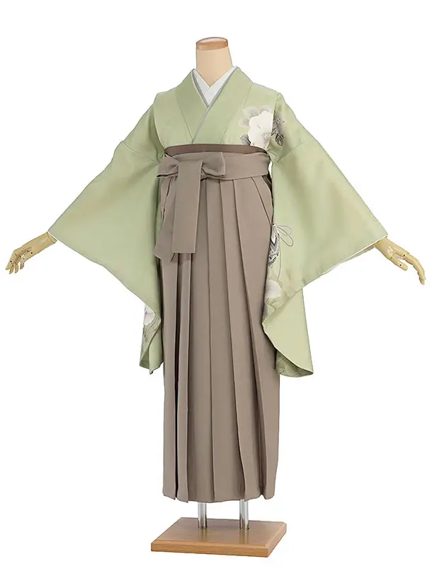 先生,教員向け袴レンタル 1435 抹茶色 牡丹鈴／ベージュ袴