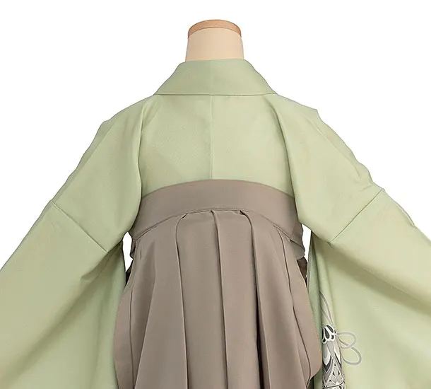 先生,教員向け袴レンタル 1436 抹茶色 牡丹鈴／ベージュ袴