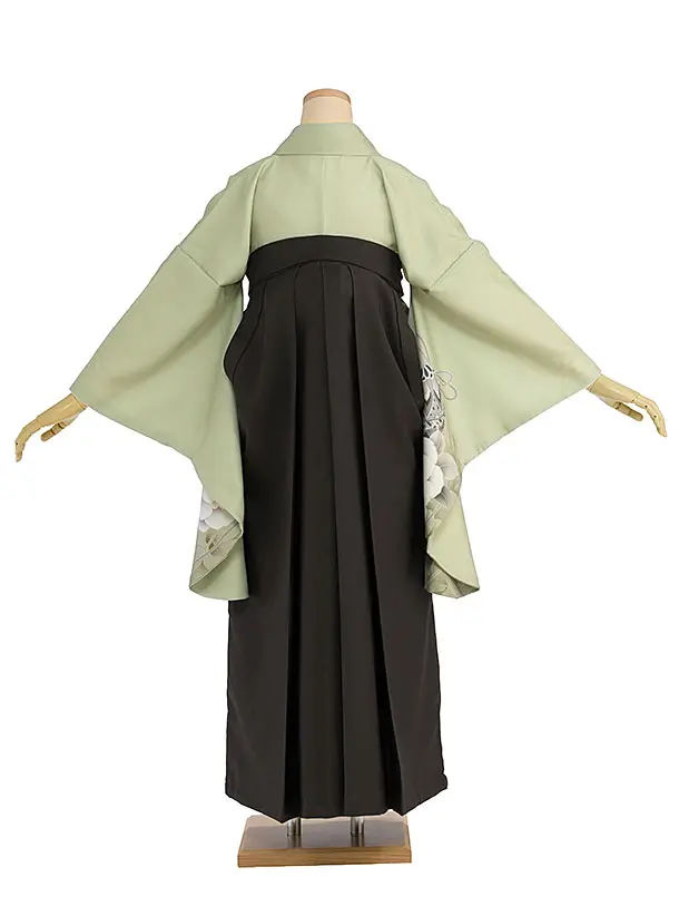 先生,教員向け袴レンタル 1437 抹茶色 牡丹鈴／チャコール袴