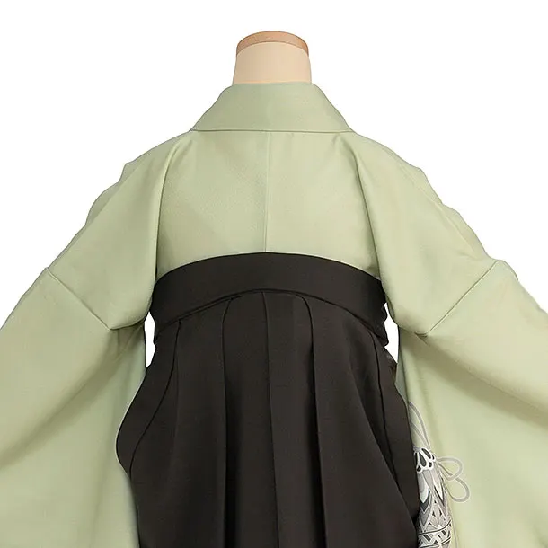 先生,教員向け袴レンタル 1438 抹茶色 牡丹鈴／チャコール袴