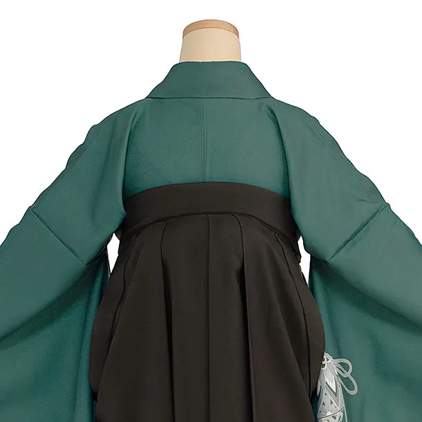 先生,教員向け袴レンタル 1440 グリーン 牡丹鈴／チャコール袴