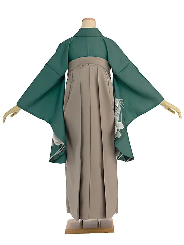 先生,教員向け袴レンタル 1442 グリーン 牡丹鈴／ベージュ袴