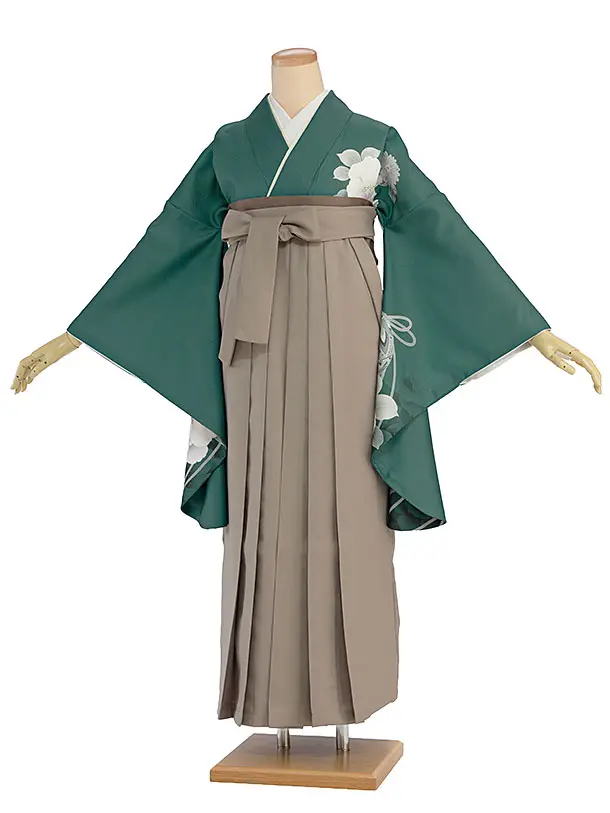 先生,教員向け袴レンタル 1443 グリーン 牡丹鈴／ベージュ袴