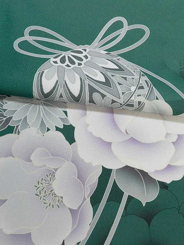 先生,教員向け袴レンタル 1444 グリーン 牡丹鈴／ベージュ袴