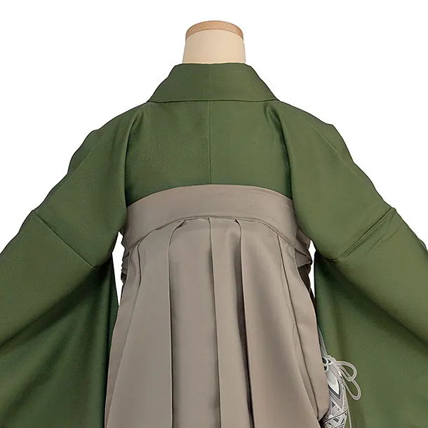 先生,教員向け袴レンタル 1445 モスグリーン 牡丹鈴／ベージュ袴