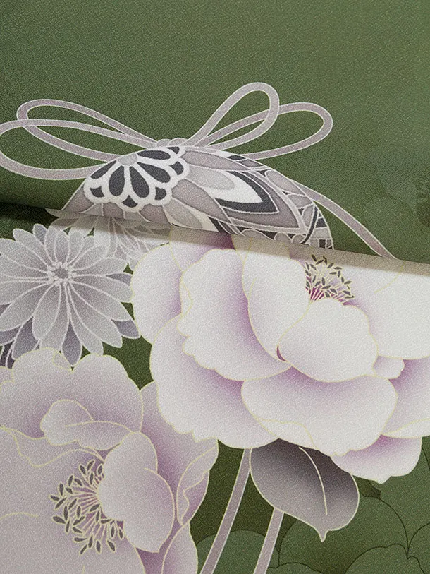 先生,教員向け袴レンタル 1446 モスグリーン 牡丹鈴／ベージュ袴