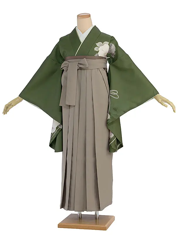 先生,教員向け袴レンタル 1447 モスグリーン 牡丹鈴／ベージュ袴
