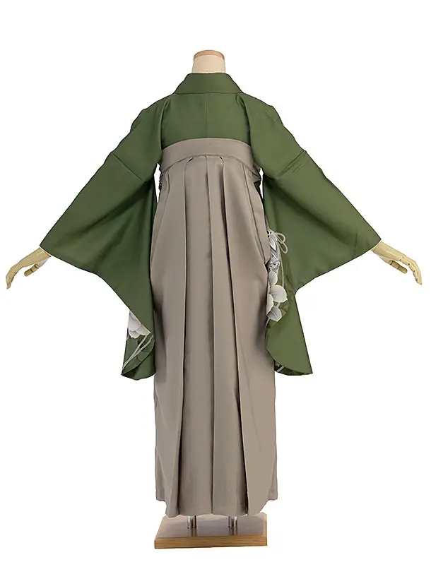 先生,教員向け袴レンタル 1447 モスグリーン 牡丹鈴／ベージュ袴