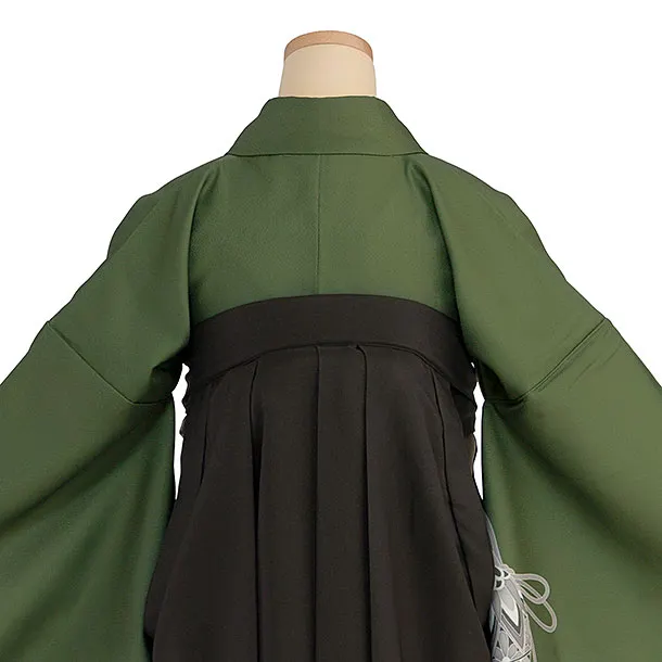 先生,教員向け袴レンタル 1449 モスグリーン 牡丹鈴／チャコール袴