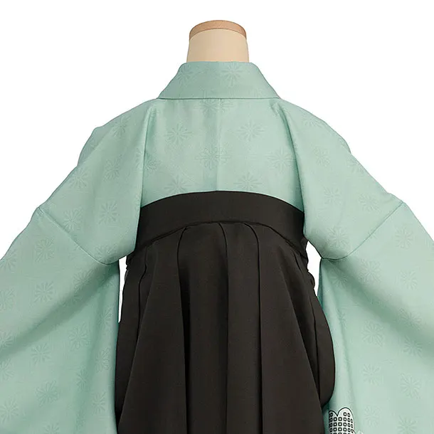 先生,教員向け袴レンタル 1450 薄緑 梅七宝／チャコール袴