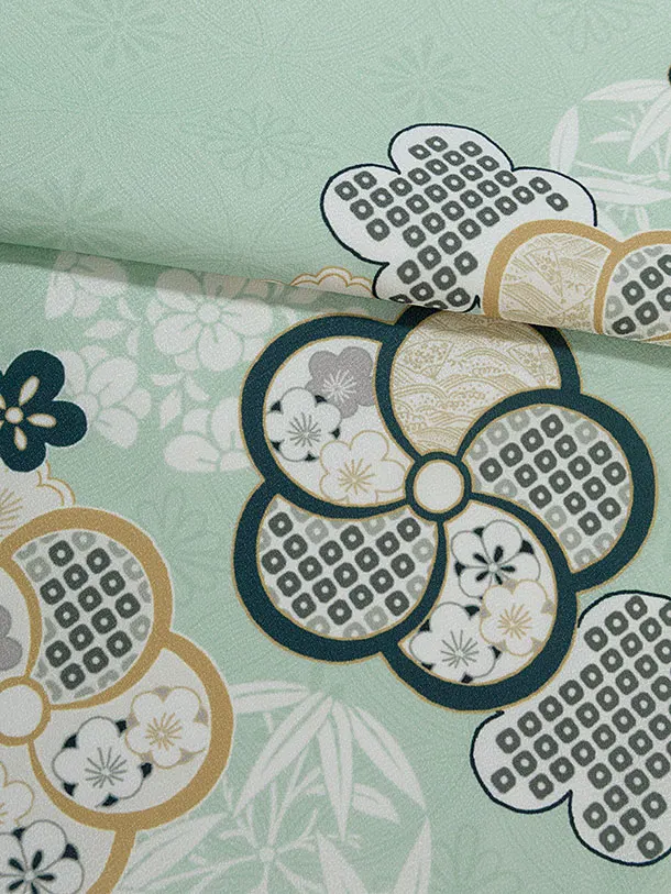 先生,教員向け袴レンタル 1453 薄緑 梅七宝／クリーム袴