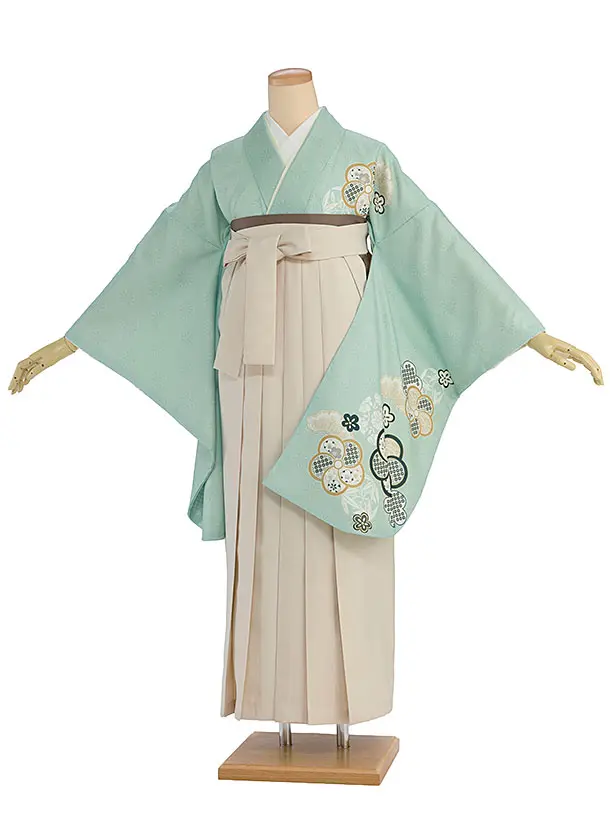 先生,教員向け袴レンタル 1454 薄緑 梅七宝／クリーム袴