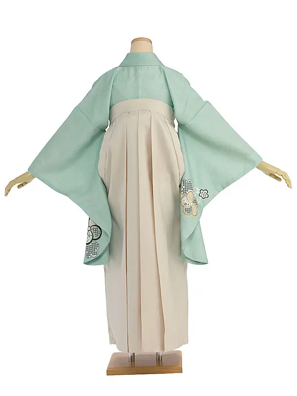 先生,教員向け袴レンタル 1454 薄緑 梅七宝／クリーム袴