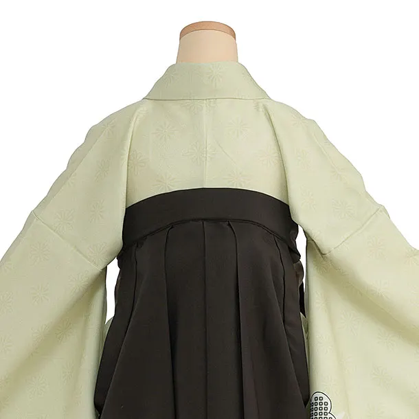 先生,教員向け袴レンタル 1456 薄黄緑 梅七宝／チャコール袴