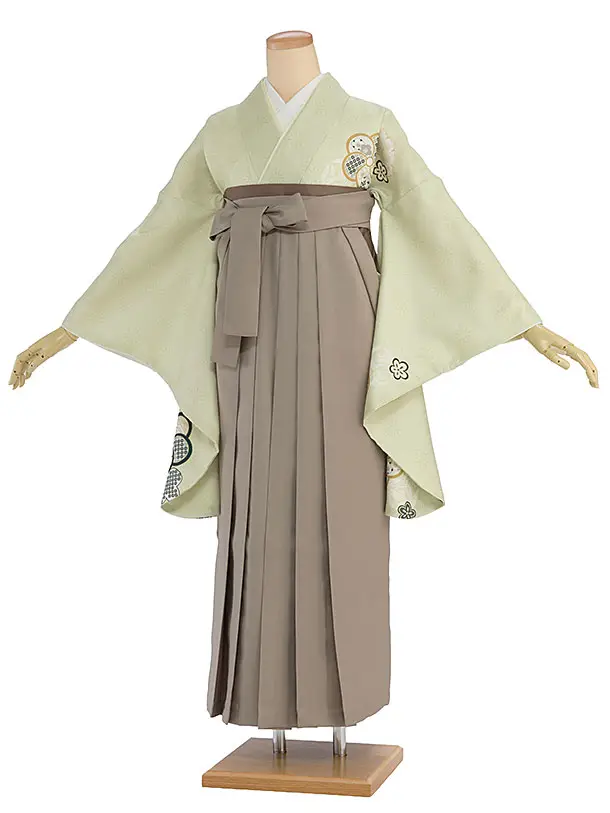 先生,教員向け袴レンタル 1459 薄黄緑 梅七宝／ベージュ袴