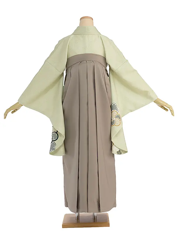 先生,教員向け袴レンタル 1459 薄黄緑 梅七宝／ベージュ袴