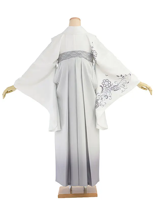 卒業式女性袴レンタル 1460 白 ミングトゥリー／淡グレー レース袴