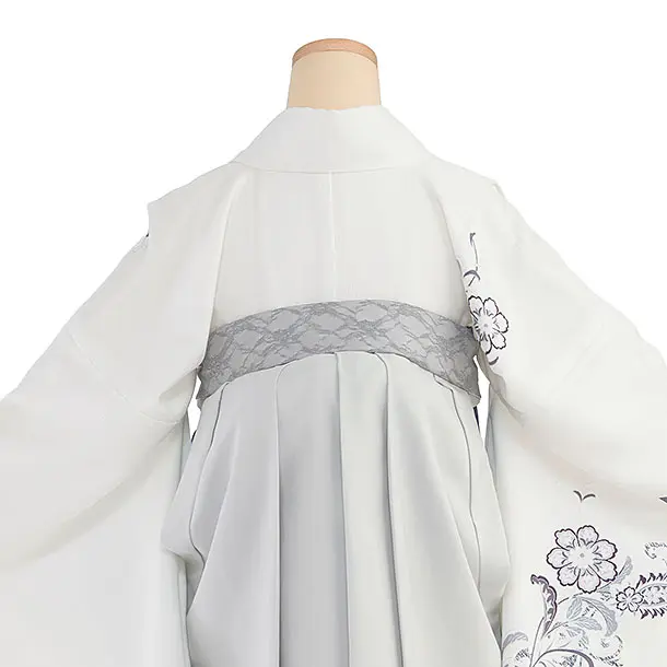 卒業式女性袴レンタル 1460 白 ミングトゥリー／淡グレー レース袴