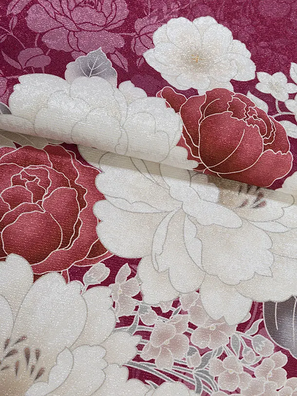 卒業式女性袴レンタル 1462 ベージュ×ワイン 片身替わり／茶色 花七宝袴