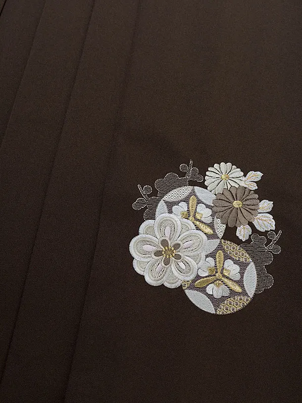 卒業式女性袴レンタル 1465 ブルーグレー 華雪輪／茶色 花七宝袴