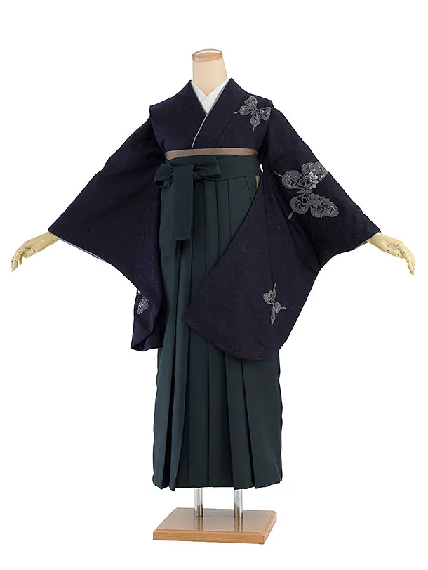先生,教員向け袴レンタル 1466 濃紺 蝶／深緑袴
