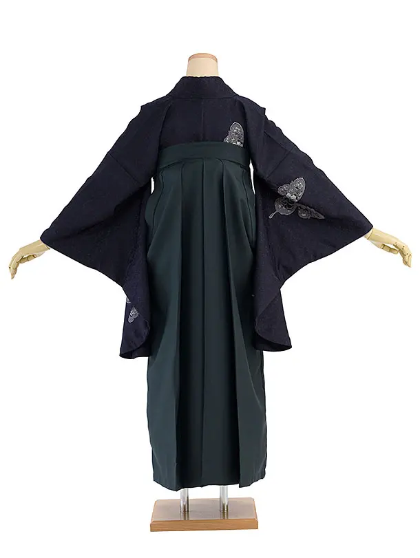 先生,教員向け袴レンタル 1466 濃紺 蝶／深緑袴