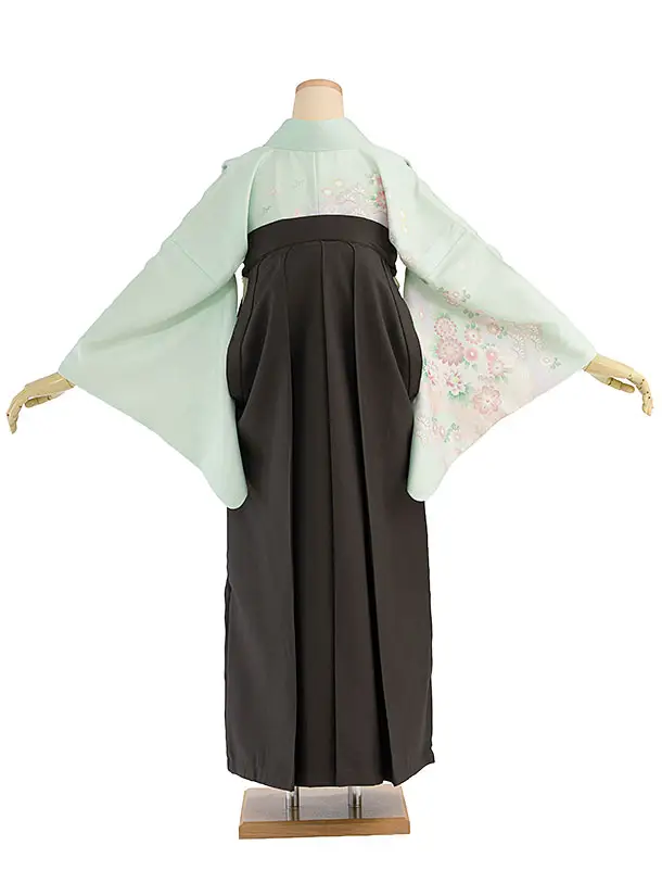 先生,教員向け袴レンタル 1468 薄緑 花鹿の子／チャコールグレー 花七宝袴