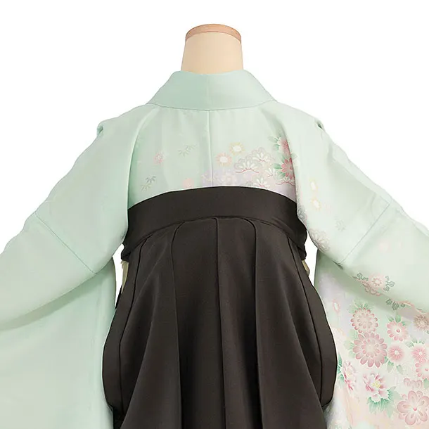 先生,教員向け袴レンタル 1468 薄緑 花鹿の子／チャコールグレー 花七宝袴