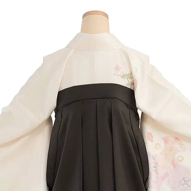 先生,教員向け袴レンタル 1469 クリーム 花七宝／チャコールグレー 花七宝袴