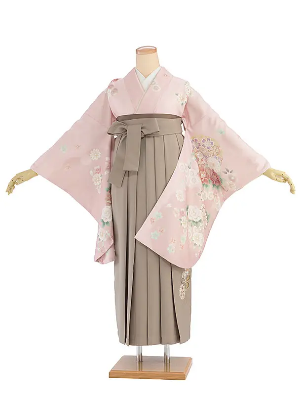 先生,教員向け袴レンタル 1470 ピンク 華雪輪／ベージュ 桜刺繍袴