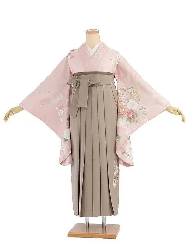 先生,教員向け袴レンタル 1470 ピンク 華雪輪／ベージュ 桜刺繍袴