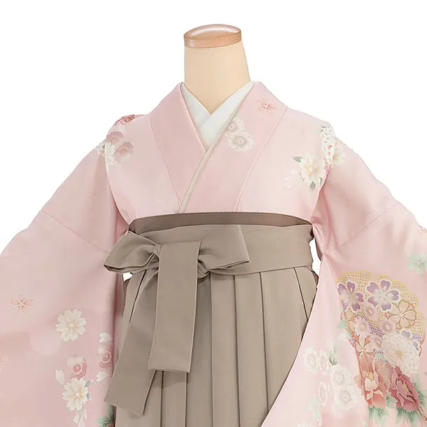 先生,教員向け袴レンタル 1470 ピンク 華雪輪／ベージュ 桜刺繍袴