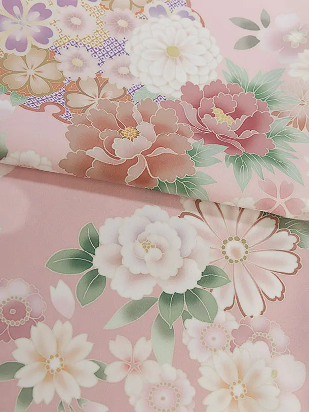先生,教員向け袴レンタル 1470 ピンク 華雪輪／ベージュ 桜刺繍袴