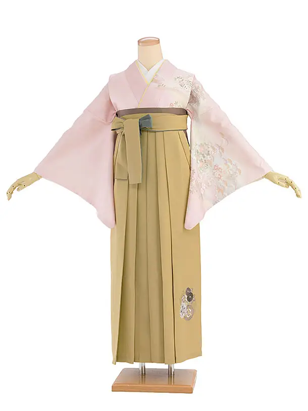 先生,教員向け袴レンタル 1471 ピンク 四季花／渋からし色 花七宝袴