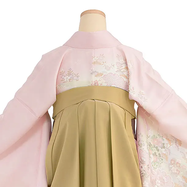 先生,教員向け袴レンタル 1471 ピンク 四季花／渋からし色 花七宝袴