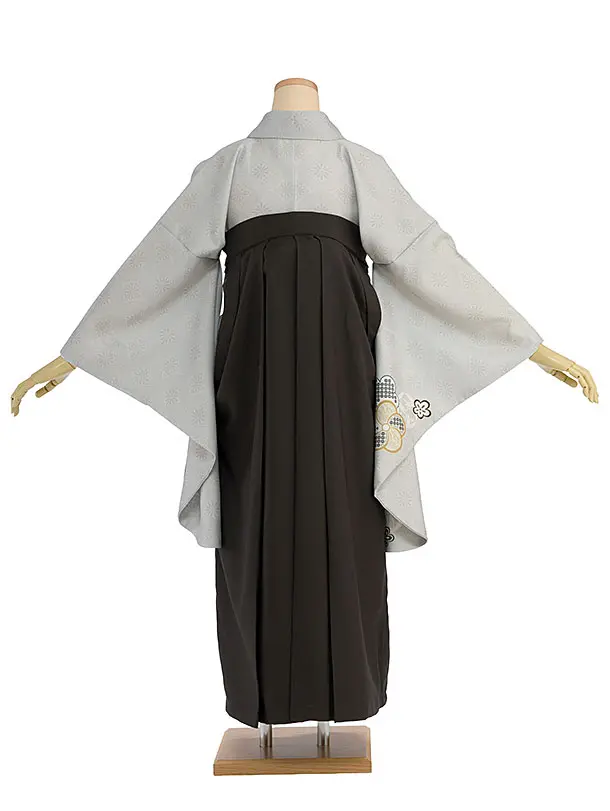 先生,教員向け袴レンタル 1472 グレー 梅七宝／チャコールグレー袴
