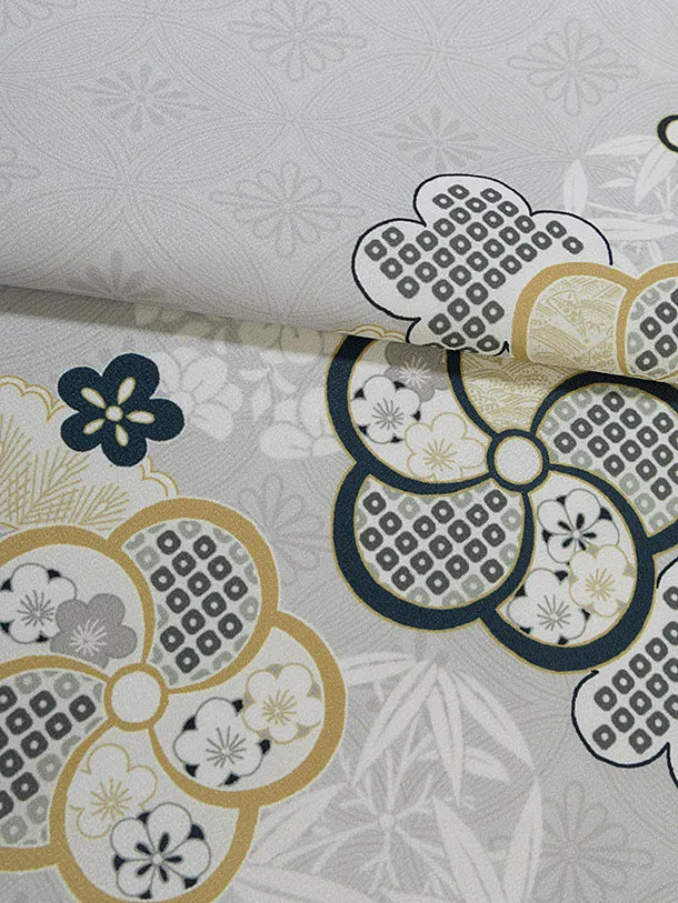 先生,教員向け袴レンタル 1472 グレー 梅七宝／チャコールグレー袴