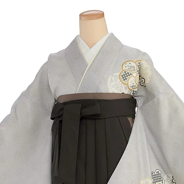 先生,教員向け袴レンタル 1473 グレー 梅七宝／チャコールグレー袴