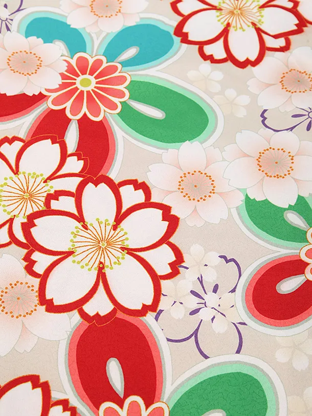 卒業式女性袴レンタル B549 グレージュ 桜／テラコッタ袴