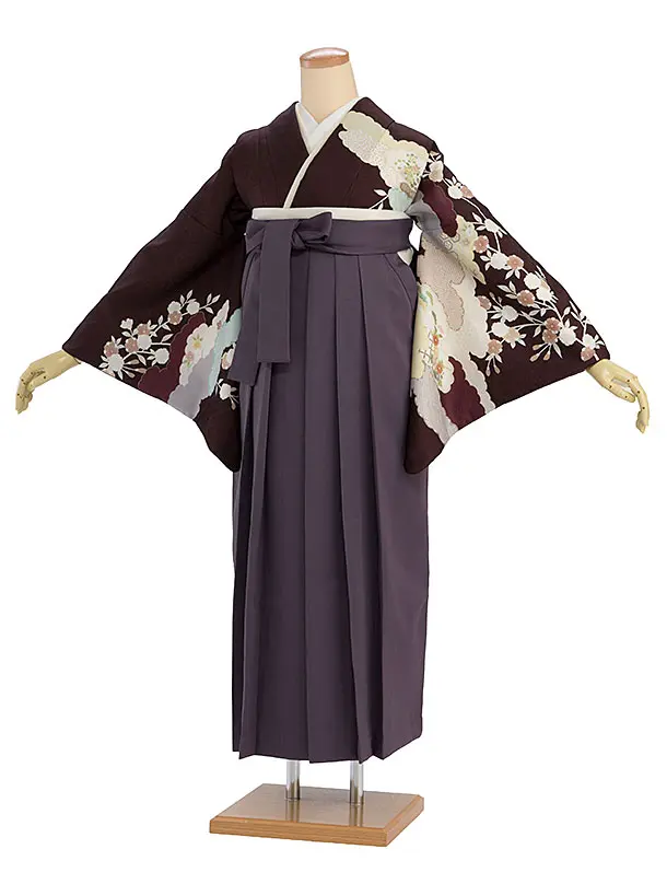 先生,教員向け袴レンタル D117 茶色 雲取り桜鹿の子／葡萄鼠色袴