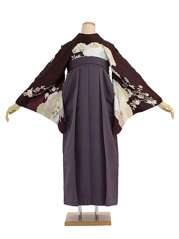 先生,教員向け袴レンタル D117 茶色 雲取り桜鹿の子／葡萄鼠色袴