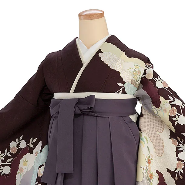 先生,教員向け袴レンタル D117 茶色 雲取り桜鹿の子／葡萄鼠色袴