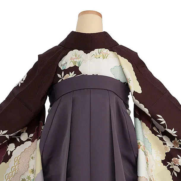先生,教員向け袴レンタル D117 茶色 雲取り桜鹿の子／葡萄鼠色袴
