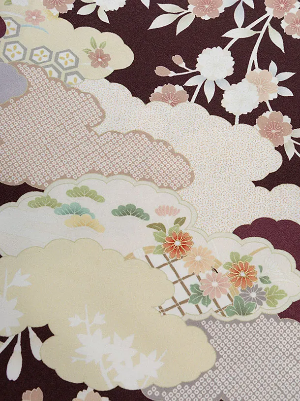 先生,教員向け袴レンタル D117 茶色 雲取り桜鹿の子／葡萄鼠色袴