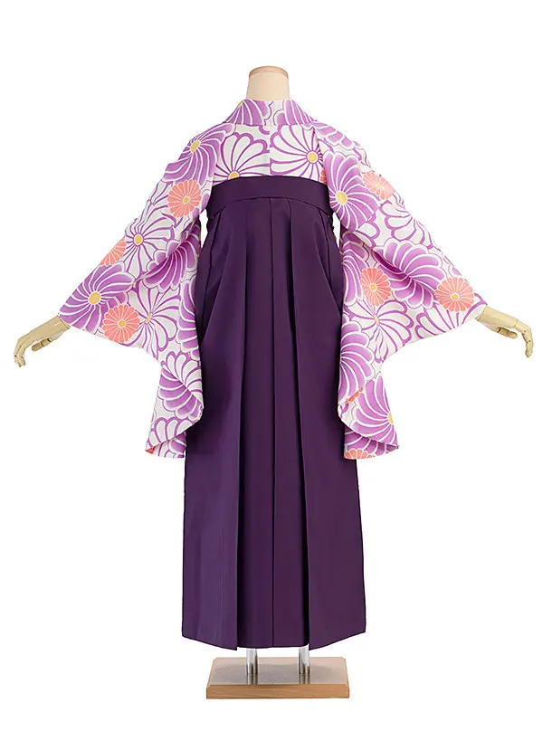 卒業式女性袴 E102 白地 菊／紫桜刺繍袴