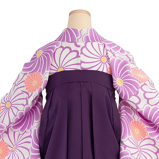 卒業式女性袴 E102 白地 菊／紫桜刺繍袴